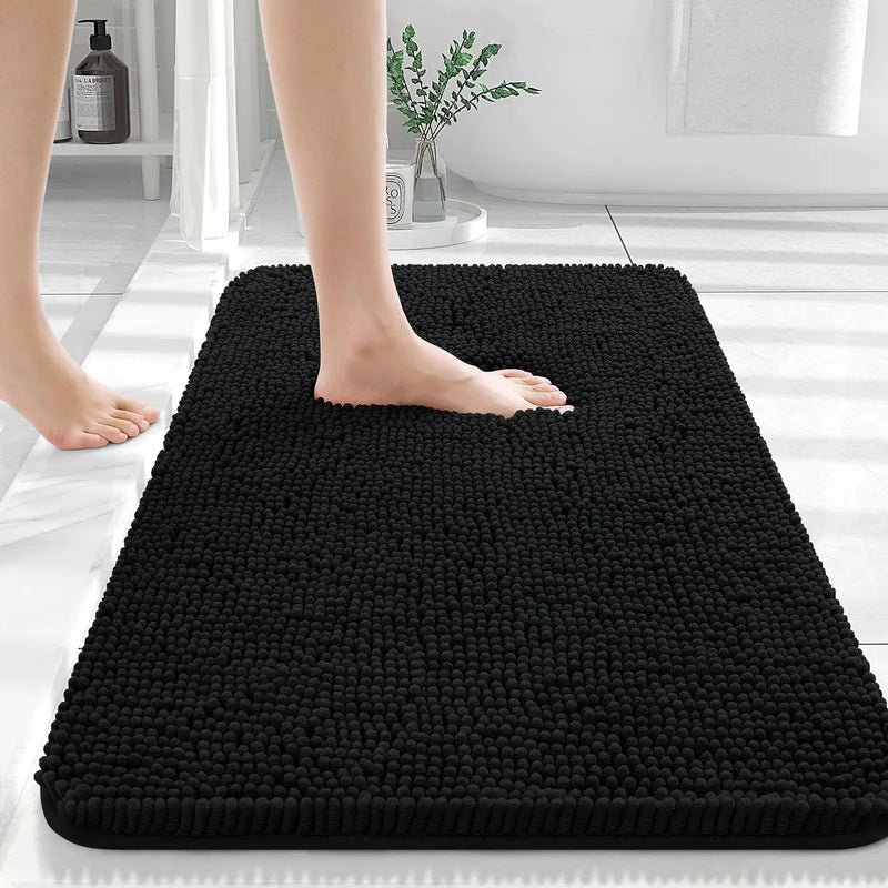 Kitinjoy Luxury Chenille Bath Rugs Machine Washable Non-Slip Plush Shaggy Bathroom Mats Rugs Toilet Bathtub Room Foot Floor Mats