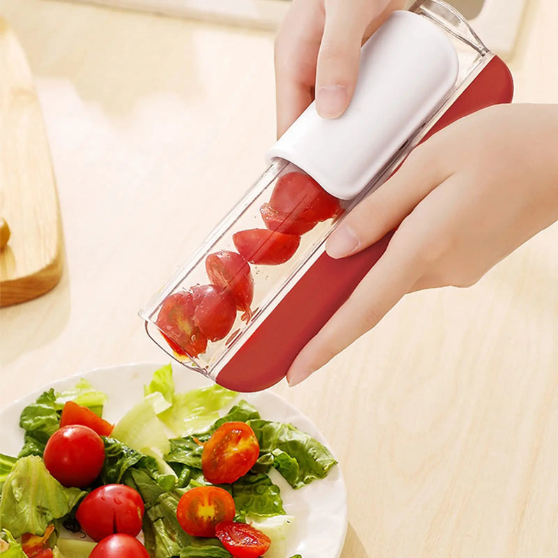 Cortador de frutas fácil de usar para saladas, ideal para tomates e uvas.